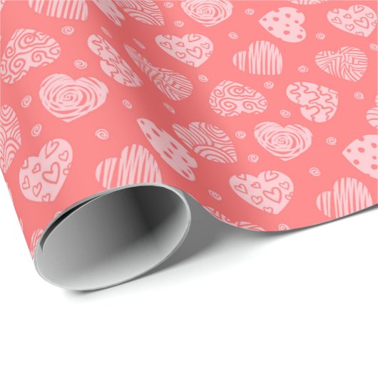 Romantisch patroon van hart en Rozen op roze Cadeaupapier (Rol Hoek)