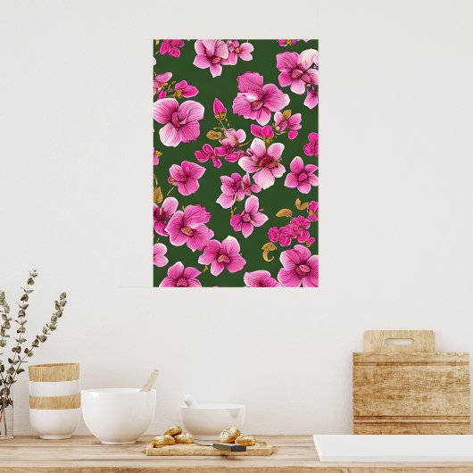 Romantisch patroon van paarse orchideeën poster (Keuken)