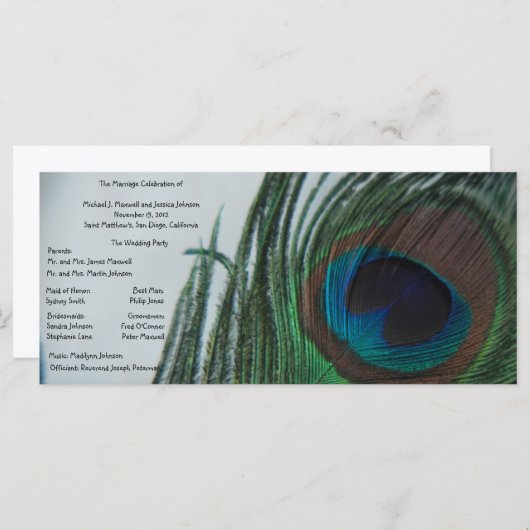 Romantisch pauw bruiloft programma programmakaart (Voorkant / Achterkant)