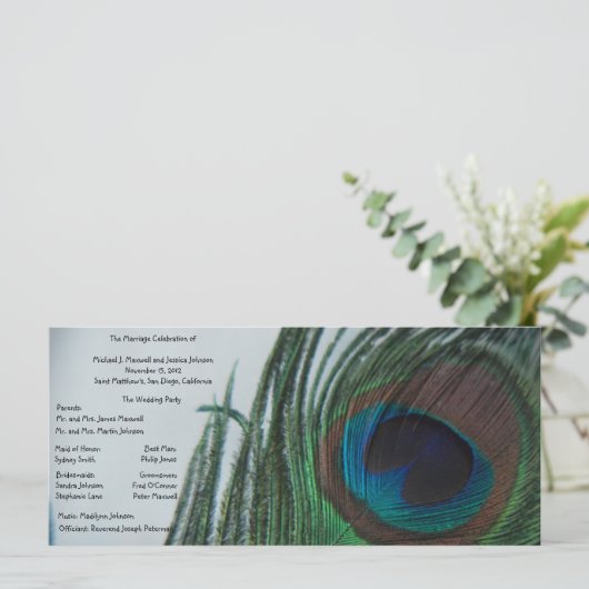 Romantisch pauw bruiloft programma programmakaart (Staand voorkant)