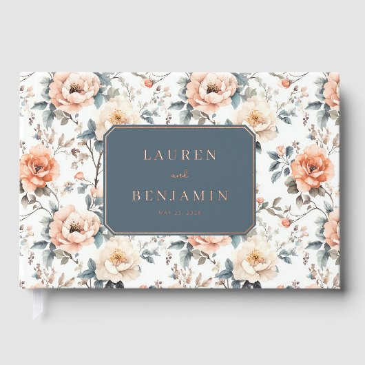 Romantisch Perzik Bloemmotief Gastenboek (Voorkant)