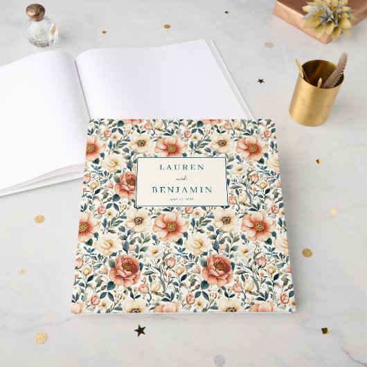 Romantisch Perzik Bloemmotief Gastenboek (Voorkant open)