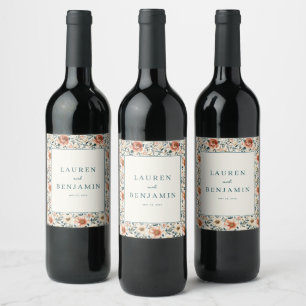 Romantisch Perzik Bloemmotief Wijn Etiket