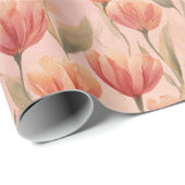 Romantisch Perzik Koraal Tulp Aquarel Patroon Cadeaupapier (Rol Hoek)
