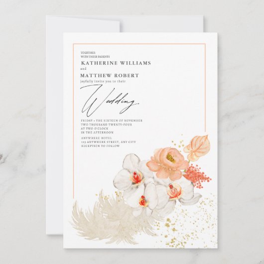 Romantisch perzik Pampas gras bloem Boho zomer Kaart (Voorkant)