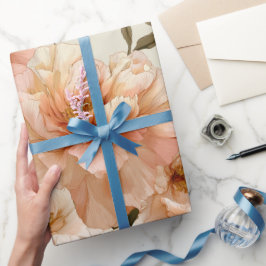 Romantisch perzik pioen ivoor bloemmotief cadeaupapier