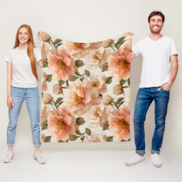 Romantisch perzik pioen ivoor bloemmotief fleece deken