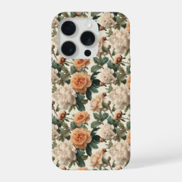 Romantisch perzik pioen ivoor bloemmotief iPhone 15 pro case