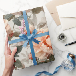 Romantisch perzik pioen ivoor bloempatroon cadeaupapier