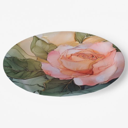 Romantisch Perzik Roos Floral Vrijgezellenfeest Papieren Bordje (Gekanteld)