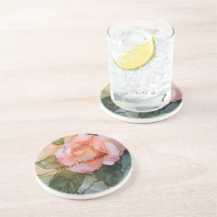 Romantisch Perzik Roos Floral Vrijgezellenfeest Zandsteen Onderzetter