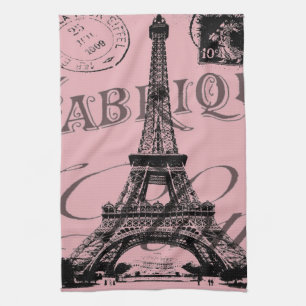 romantisch pink french vintage paris eiffel tower theedoek
