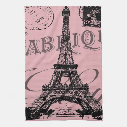 romantisch pink french vintage paris eiffel tower theedoek (Verticaal)
