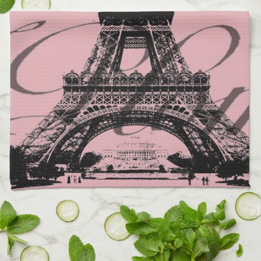 romantisch pink french vintage paris eiffel tower theedoek (Gevouwen)