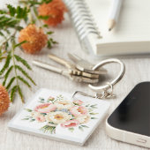 Romantisch pioenboeket met diamanten ring sleutelhanger (Voorkant Rechts)