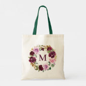Romantisch Plum Waterverf Bloemenkrans Monogram Tote Bag (Achterkant)