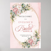 Romantisch Poeder Roze Bloemengroen Goud Teken Poster (Voorkant)
