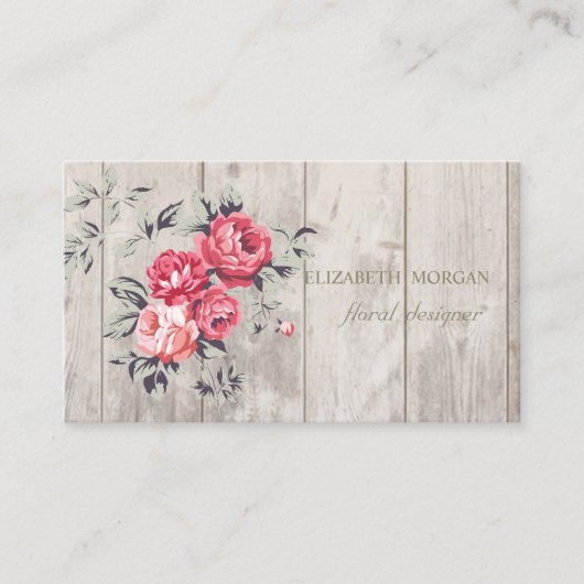 Romantisch Professioneel ,Bloemen,Hout Textuur Visitekaartje (Voorkant)