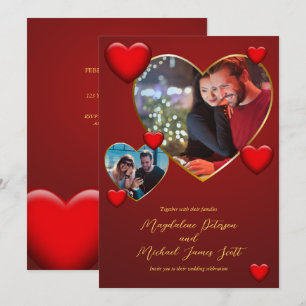 Romantisch Red Heart Paar Fotocollage Trouwen Kaart