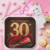 Romantisch Red Roses Gold 30ste bruiloft Jubileum Papieren Bordje (Feest)