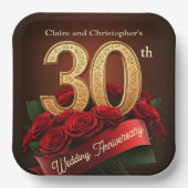 Romantisch Red Roses Gold 30ste bruiloft Jubileum Papieren Bordje (Voorkant)