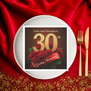 Romantisch Red Roses Gold 30ste bruiloft Jubileum Servet