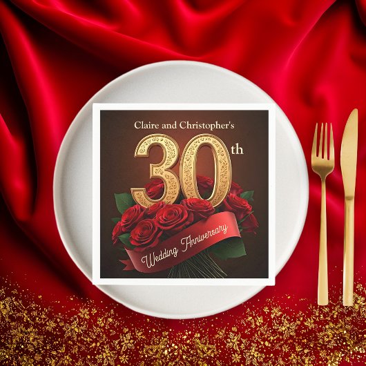 Romantisch Red Roses Gold 30ste bruiloft Jubileum Servet