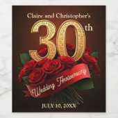 Romantisch Red Roses Gold 30ste bruiloft Jubileum Wijn Etiket (Enkel label)