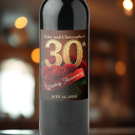 Romantisch Red Roses Gold 30ste bruiloft Jubileum Wijn Etiket