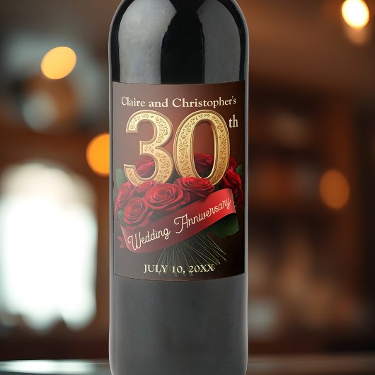 Romantisch Red Roses Gold 30ste bruiloft Jubileum Wijn Etiket