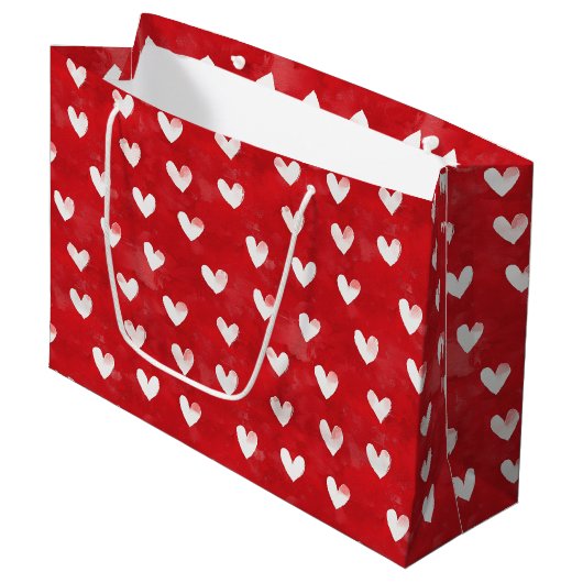 Romantisch Red White Hearts Vrijgezellenfeest Groot Cadeauzakje (Voorkant Gekanteld)