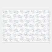 Romantisch reisthema Paspoortstempel Blauw Inpakpapier Vel (Voorkant)