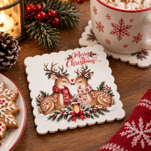 Romantisch Rendierkoppel Noordse Kerstfeest Kartonnen Onderzetters