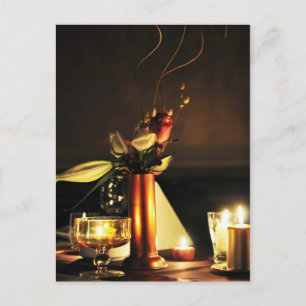 romantisch restaurant - tafelbloemen kaarsen ikeba briefkaart