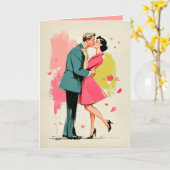 Romantisch Retro Paar Kus Kaart (Gele Bloem)