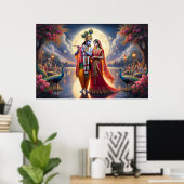Romantisch Rode Kunst Radha Krishna Eeuwige Liefde Poster (Thuiskantoor)