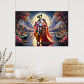 Romantisch Rode Kunst Radha Krishna Eeuwige Liefde Poster (Keuken)