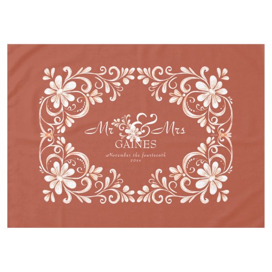 Romantisch Rode Roest Shabby Chic Meneer Mevrouw B Tafelkleed (Voorkant (Horizontaal))