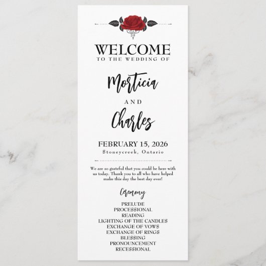 Romantisch Rode Roos Huwelijksceremonie Programma Programmakaart (Voorkant)