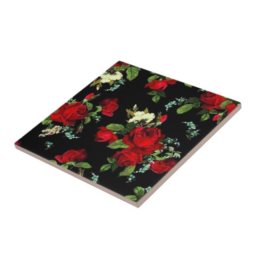 Romantisch. Rode rozen. Tegeltje (Zijkant)