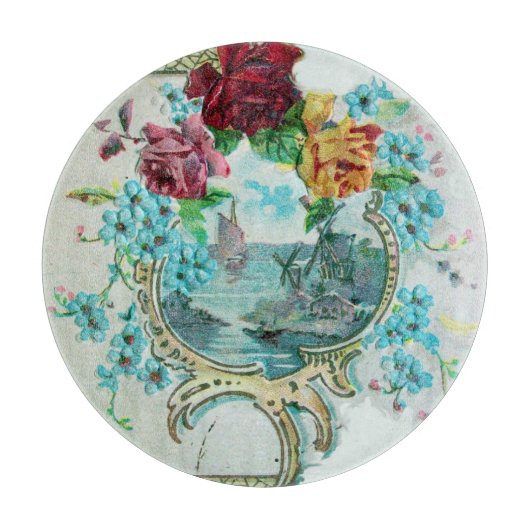 ROMANTISCH Romantisch zeegezicht, blauwe bloemen,  Snijplank (Voorkant)