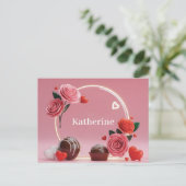 Romantisch Rond Glasframe met Rozen en Naam Briefkaart (Staand voorkant)
