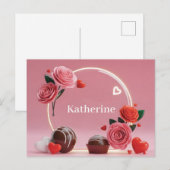 Romantisch Rond Glasframe met Rozen en Naam Briefkaart (Voorkant / Achterkant)