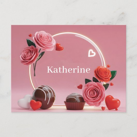 Romantisch Rond Glasframe met Rozen en Naam Briefkaart (Voorkant)