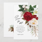 Romantisch rood bloemmotief trouw 'Save The Date' Kaart (Voorkant / Achterkant)