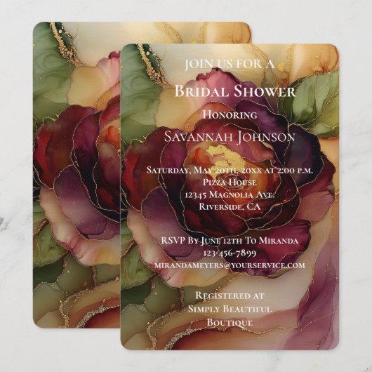 Romantisch rood Bourgondië Roos Floral Vrijgezelle Kaart (Voorkant / Achterkant)