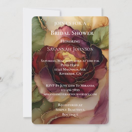 Romantisch rood Bourgondië Roos Floral Vrijgezelle Kaart (Voorkant)