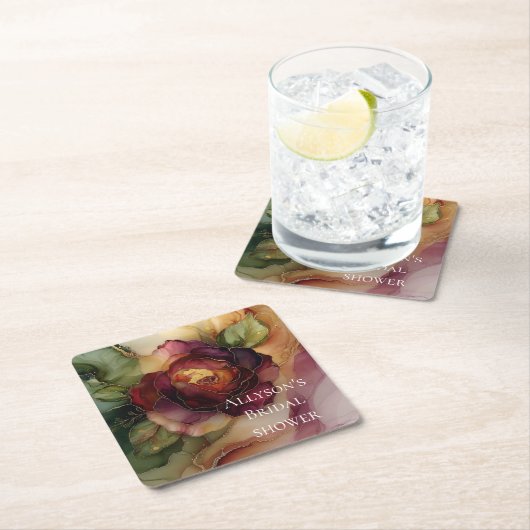 Romantisch rood Bourgondië Roos Gouden Bloemen Huw Kartonnen Onderzetters (Insitu)