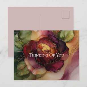 Romantisch rood Bourgondisch Roos Gouden Bloemen Briefkaart