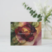 Romantisch rood Bourgondisch Roos Gouden Bloemen Briefkaart (Staand voorkant)